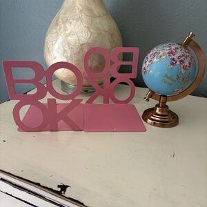 Threshold Globe on Copper Stand Painted Flowers and Set of Pink “Book” Book Ends